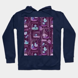 Glowing in the moss // pattern // purple background jars with lightning fireflies bugs quirky whimsical and bioluminescence lampyridae beetles Hoodie